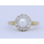 PEARL AND DIAMOND CLUSTER RING