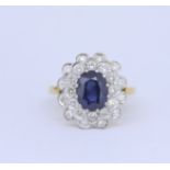 SAPPHIRE AND DIAMOND CLUSTER RING