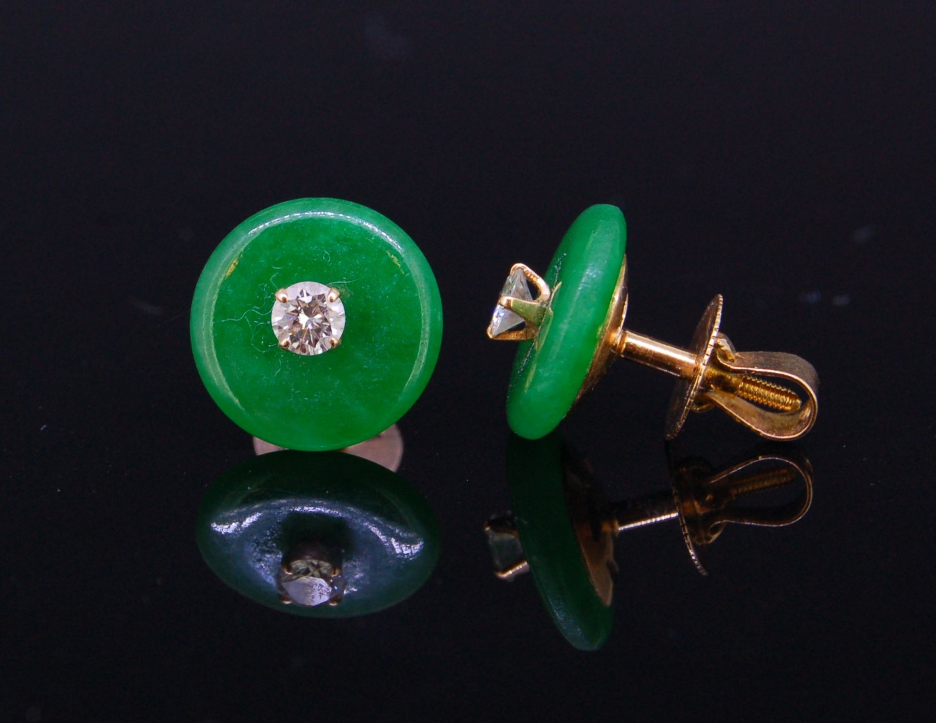 PAIR OF JADE AND DIAMOND EARRINGS - Image 2 of 2