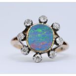 ANTIQUE OPAL AND DIAMOND CLUSTER RING