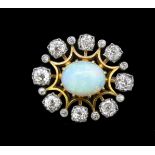 ANTIQUE OPAL AND DIAMOND BROOCH