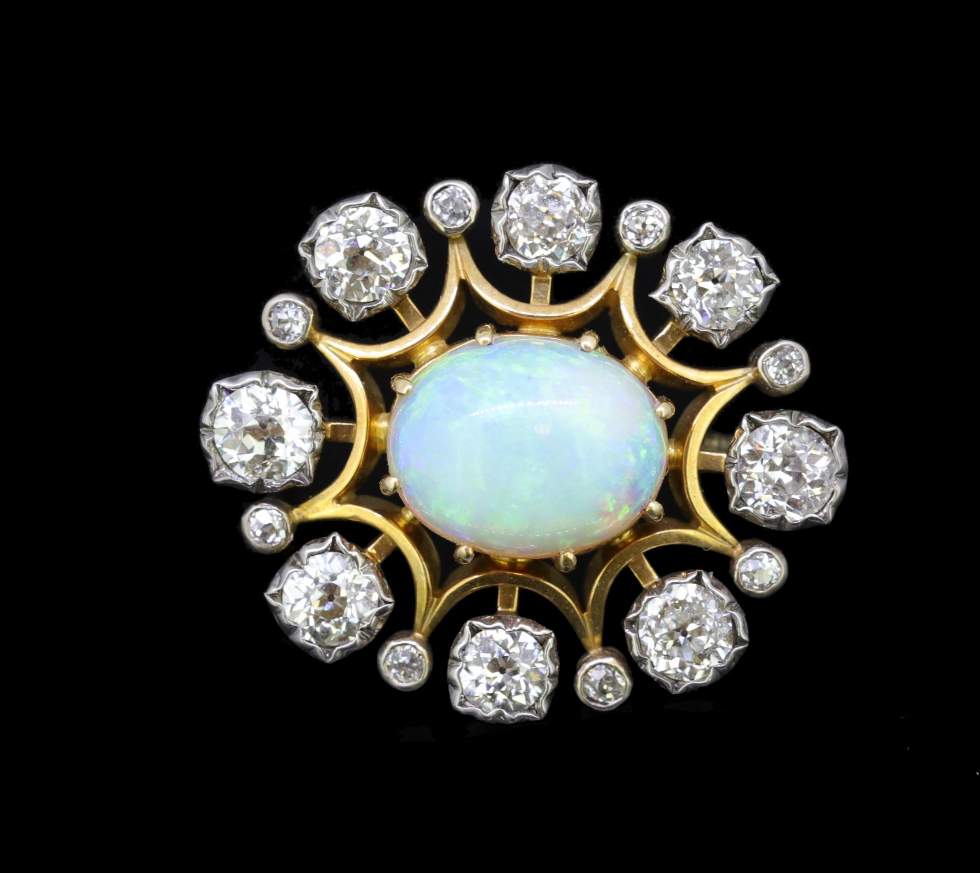ANTIQUE OPAL AND DIAMOND BROOCH