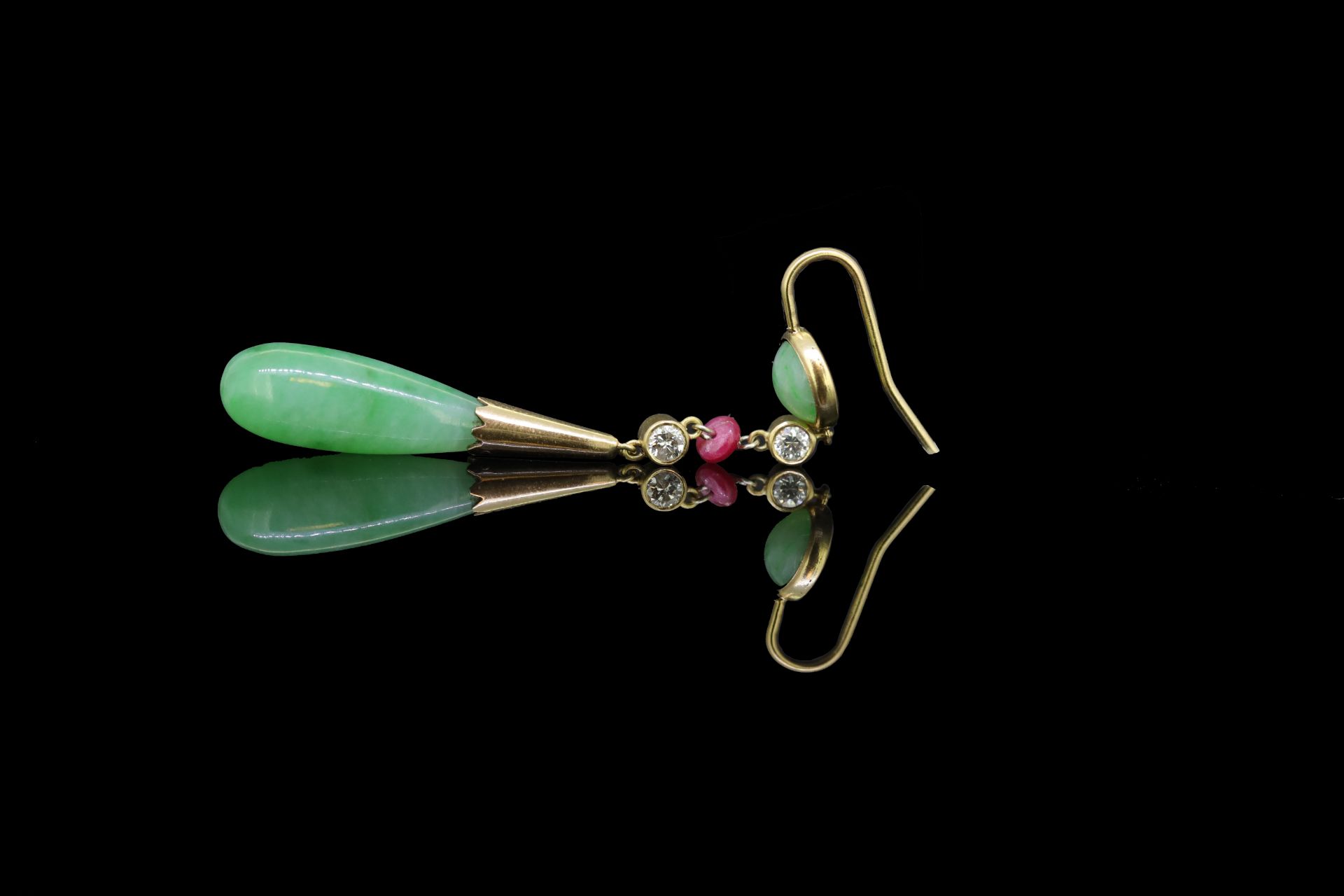 PAIR OF JADE, RUBY AND DIAMOND DROP EARRINGS - Image 3 of 4