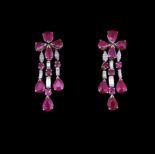 PAIR OF RUBY AND DIAMOND DROP EARRINGS