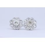 PAIR OF DIAMOND SET DAISY CLUSTER STUDS