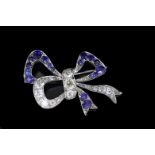 ANTIQUE SAPPHIRE AND DIAMOND BOW BROOCH