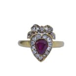 ANTIQUE RUBY AND DIAMOND HEART RING