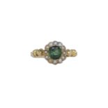 TOURMALINE AND PEARL CLUSTER RING