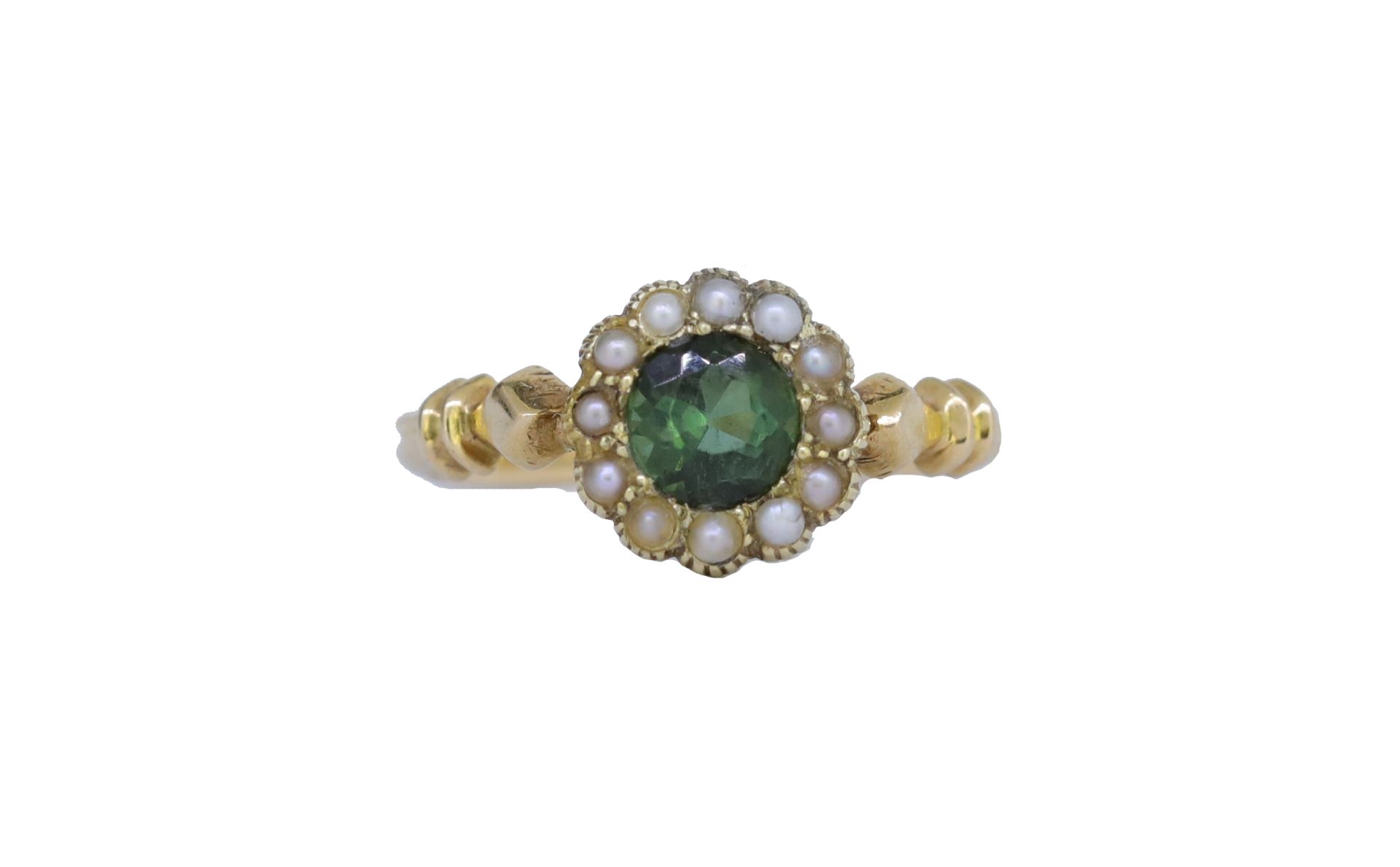 TOURMALINE AND PEARL CLUSTER RING