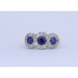 SAPPHIRE DIAMOND 3 CLUSTER RING