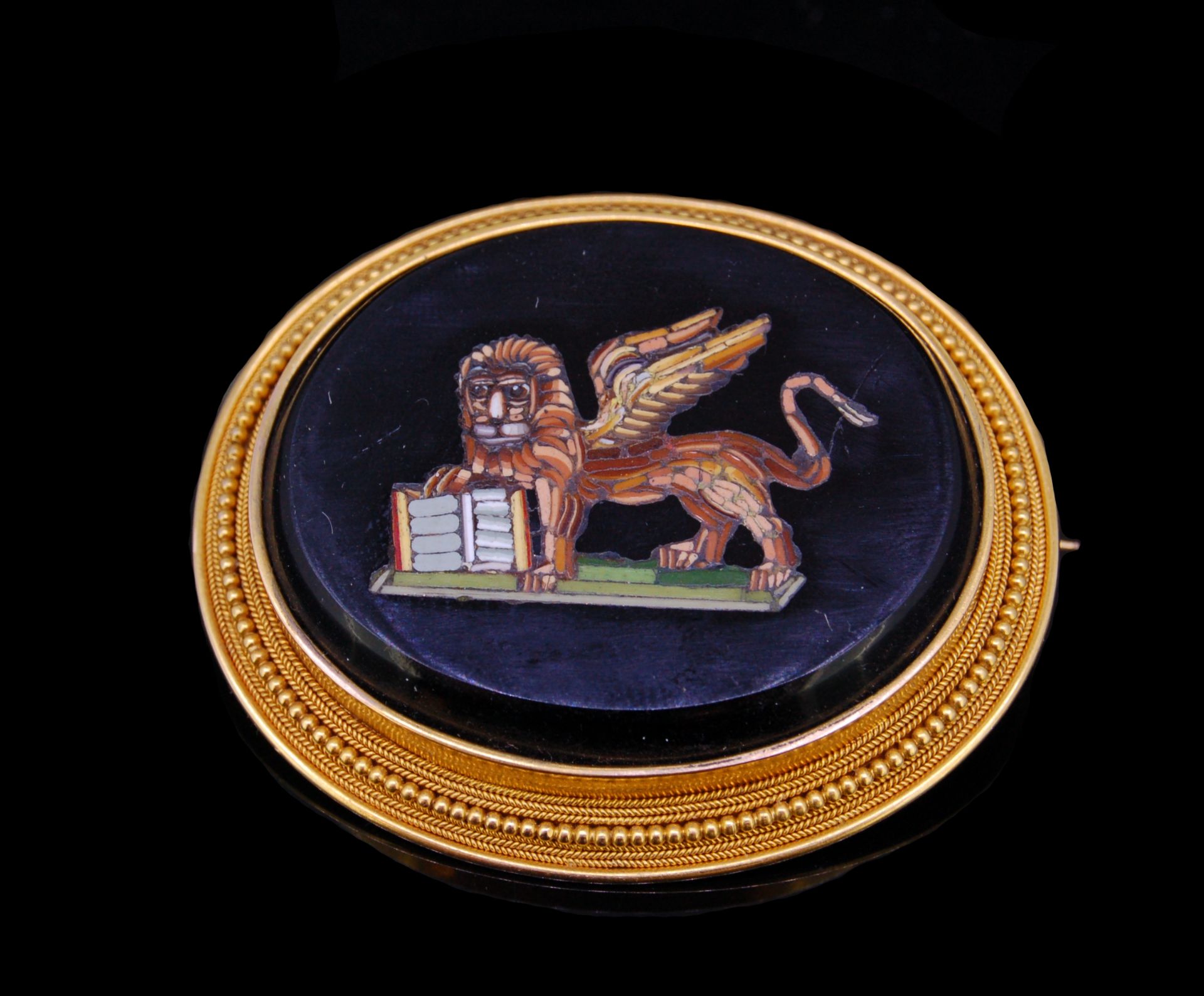 ANTIQUE MICROMOSAIC BROOCH, VENETIAN LION - Bild 3 aus 3