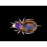 ANTIQUE AMETHYST AND CITRINE SET SPIDER BROOCH