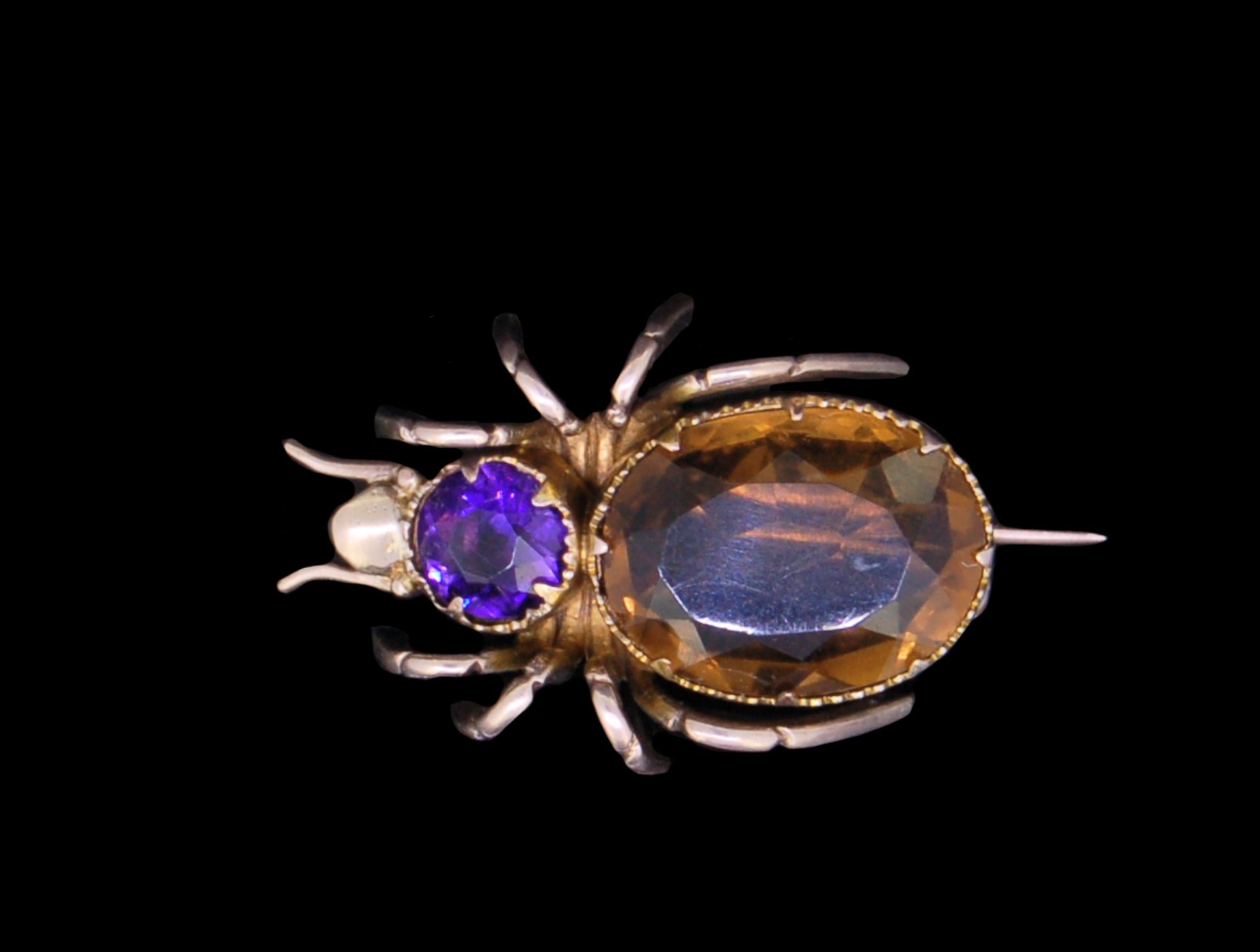 ANTIQUE AMETHYST AND CITRINE SET SPIDER BROOCH