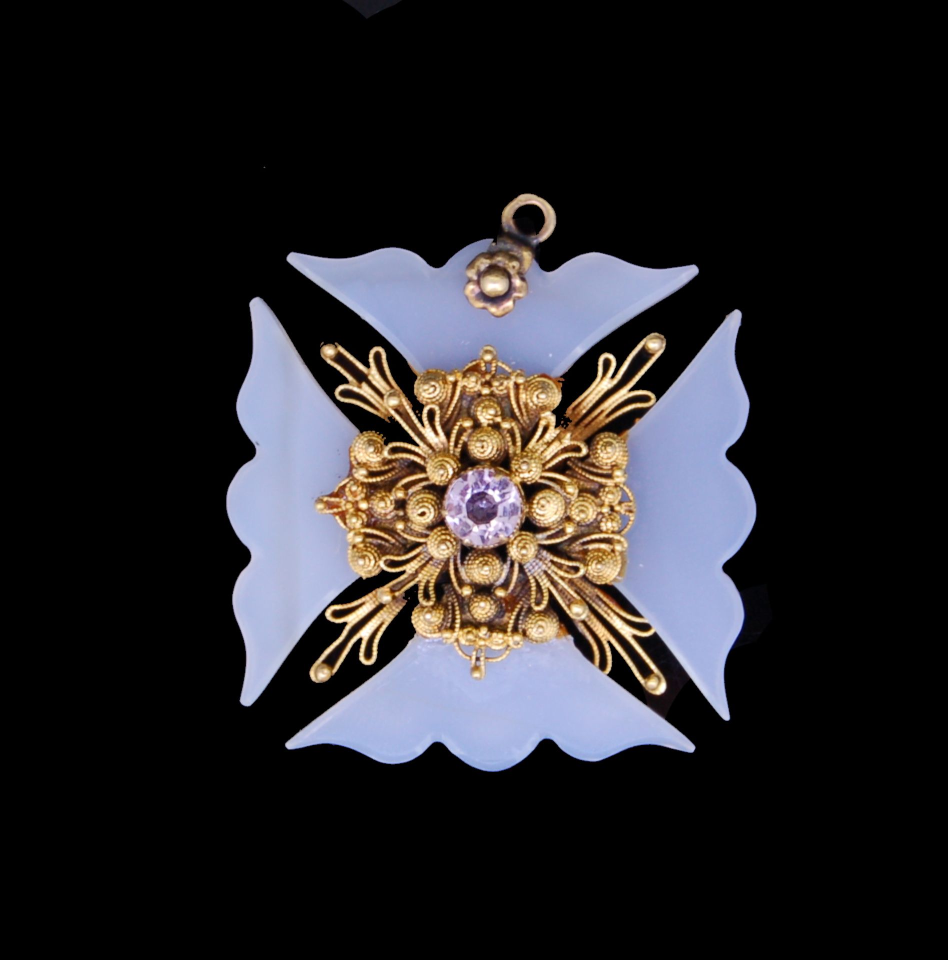 CHALCEDONE AND SPINEL MALTESE CROSS PENDANT