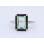 ART-DECO BERYL ONYX AND DIAMOND RING