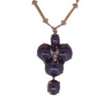 ANTIQUE GARNET AND DIAMOND DROP PENDANT WITH FLY