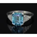 BLUE ZIRCON AND DIAMOND RING