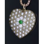 A LATE 19TH CENTURY SEED PEARL, GREEN GARNET AND DIAMOND HEART PENDANT