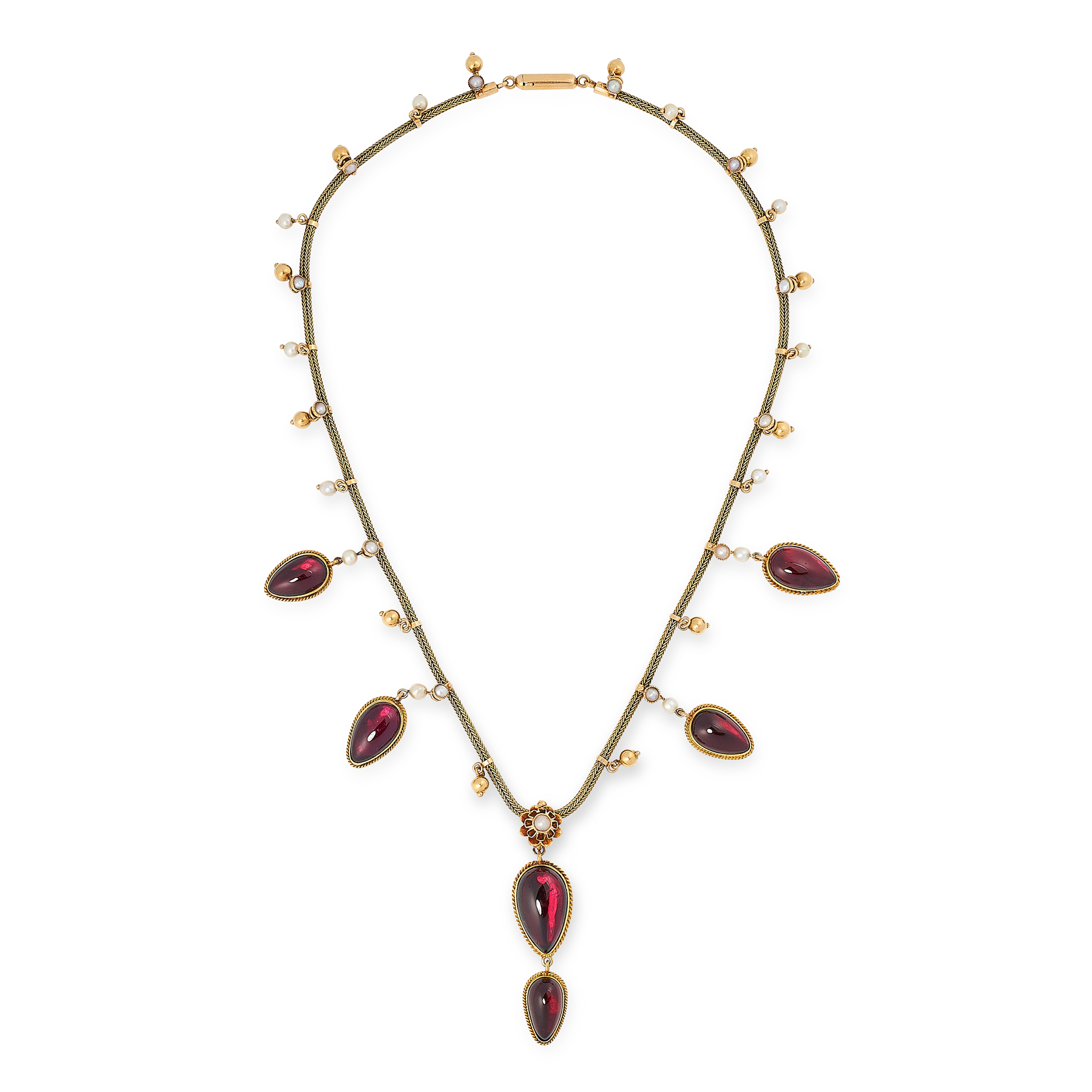ANTIQUE GARNET AND PEARL DROP NECKLACE - Image 3 of 7