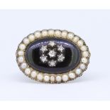 ANTIQUE VICTORIAN ENAMEL DIAMOND AND PEARL BROOCH