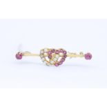 RUBY AND DIAMOND DOUBLE HEART BROOCH