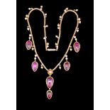 ANTIQUE GARNET AND PEARL DROP NECKLACE