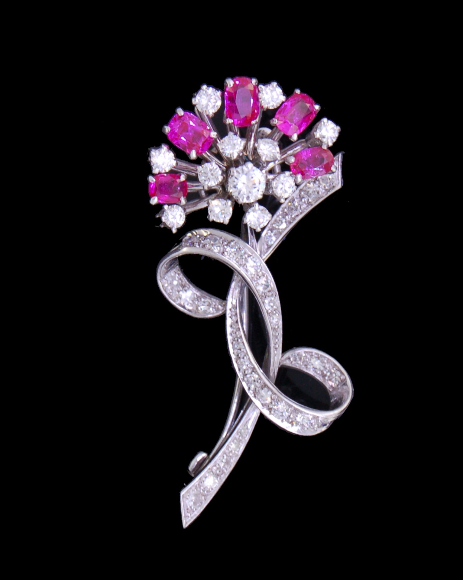 RUBY AND DIAMOND FLORAL BROOCH