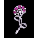 RUBY AND DIAMOND FLORAL BROOCH