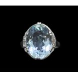 AQUAMARINE AND DIAMOND RING