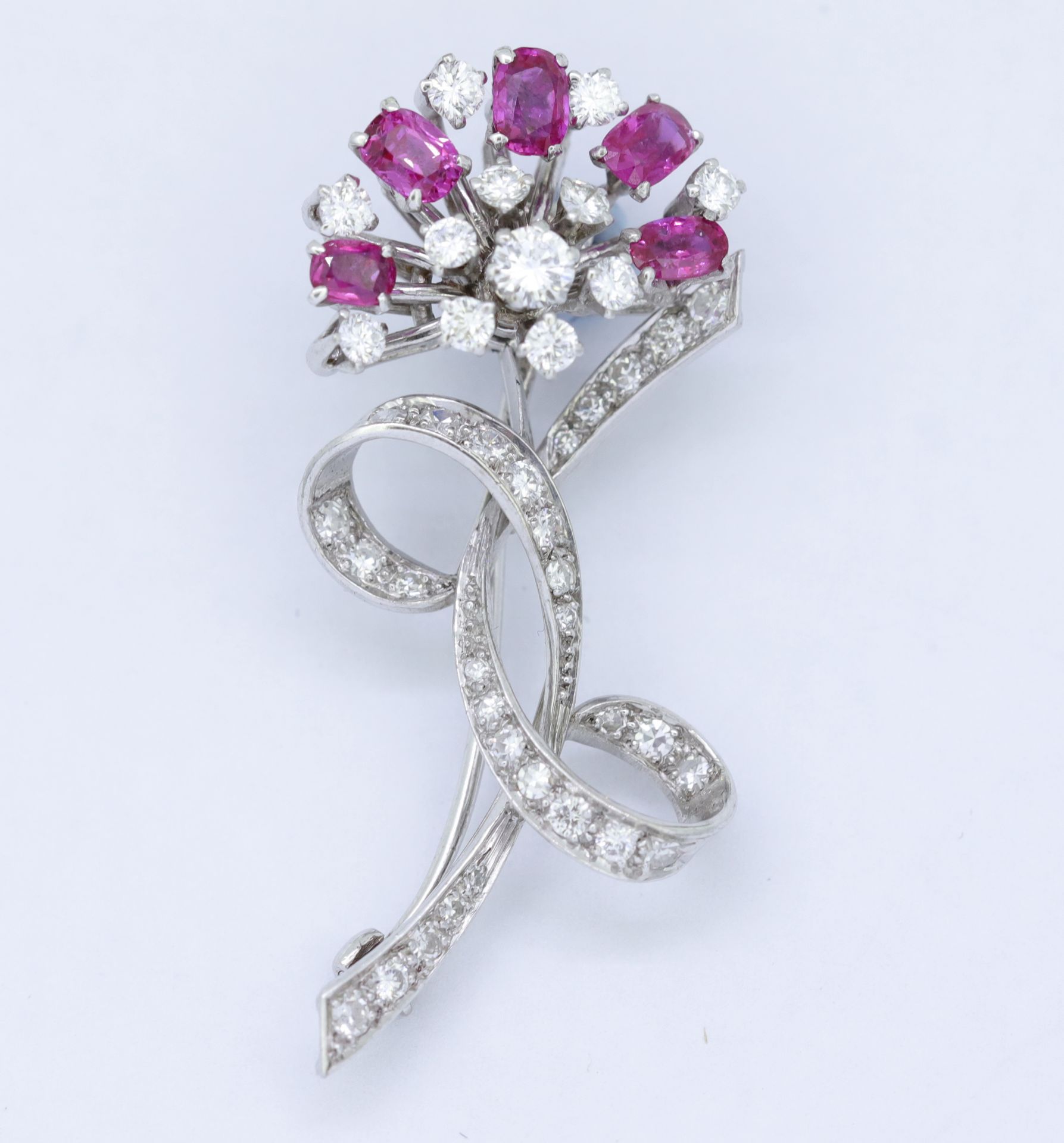 RUBY AND DIAMOND FLORAL BROOCH - Image 2 of 4