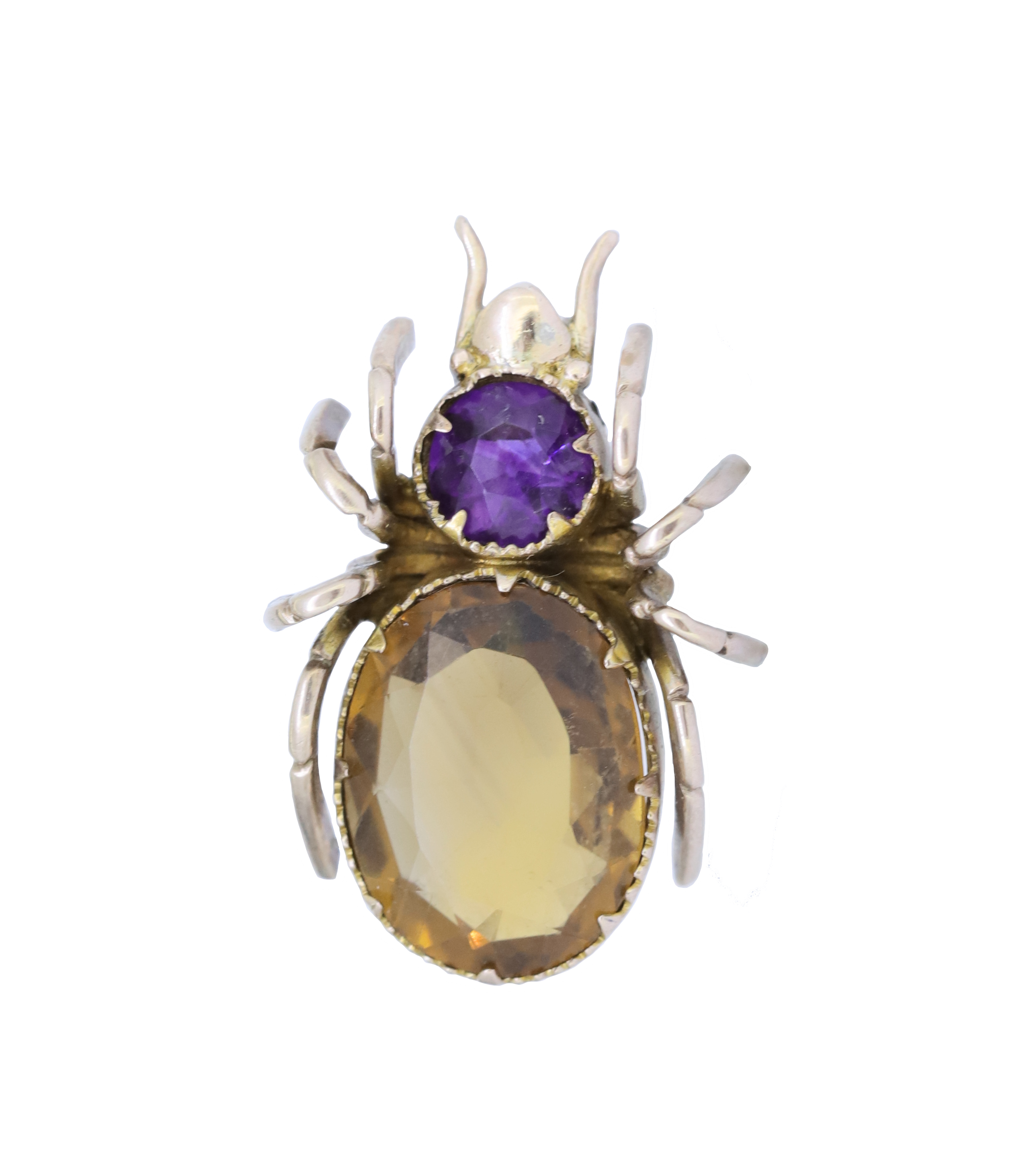 ANTIQUE AMETHYST AND CITRINE SET SPIDER BROOCH