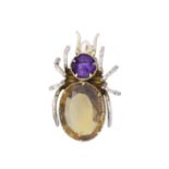 ANTIQUE AMETHYST AND CITRINE SET SPIDER BROOCH