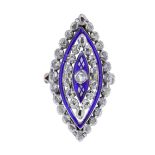 ANTIQUE DIAMOND AND ENAMEL RING