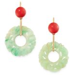 PAIR OF JADE AND CORAL EARRINGS