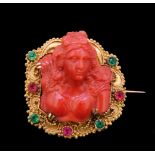 IMPORTANT ANTIQUE CORAL CAMEO BROOCH