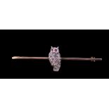 DIAMOND AND RUBY OWL BAR BROOCH