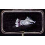 ANTIQUE DIAMOND SAPPHIRE AND RUBY HAND BROOCH