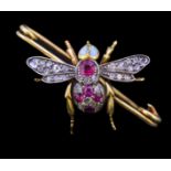 ANTIQUE VICTORIAN RUBY DIAMOND AND OPAL BEE BROOCH