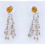 PAIR OF CITRINE AND DIAMOND SPIRAL EARRINGS