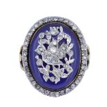 ANTIQUE BLUE GLASS AND DIAMOND RING