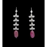 PAIR OF DIAMOND AND RUBY DROP EARRINGS