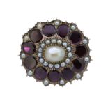 ANTIQUE VICTORIAN PEARL AND GARNET BROOCH