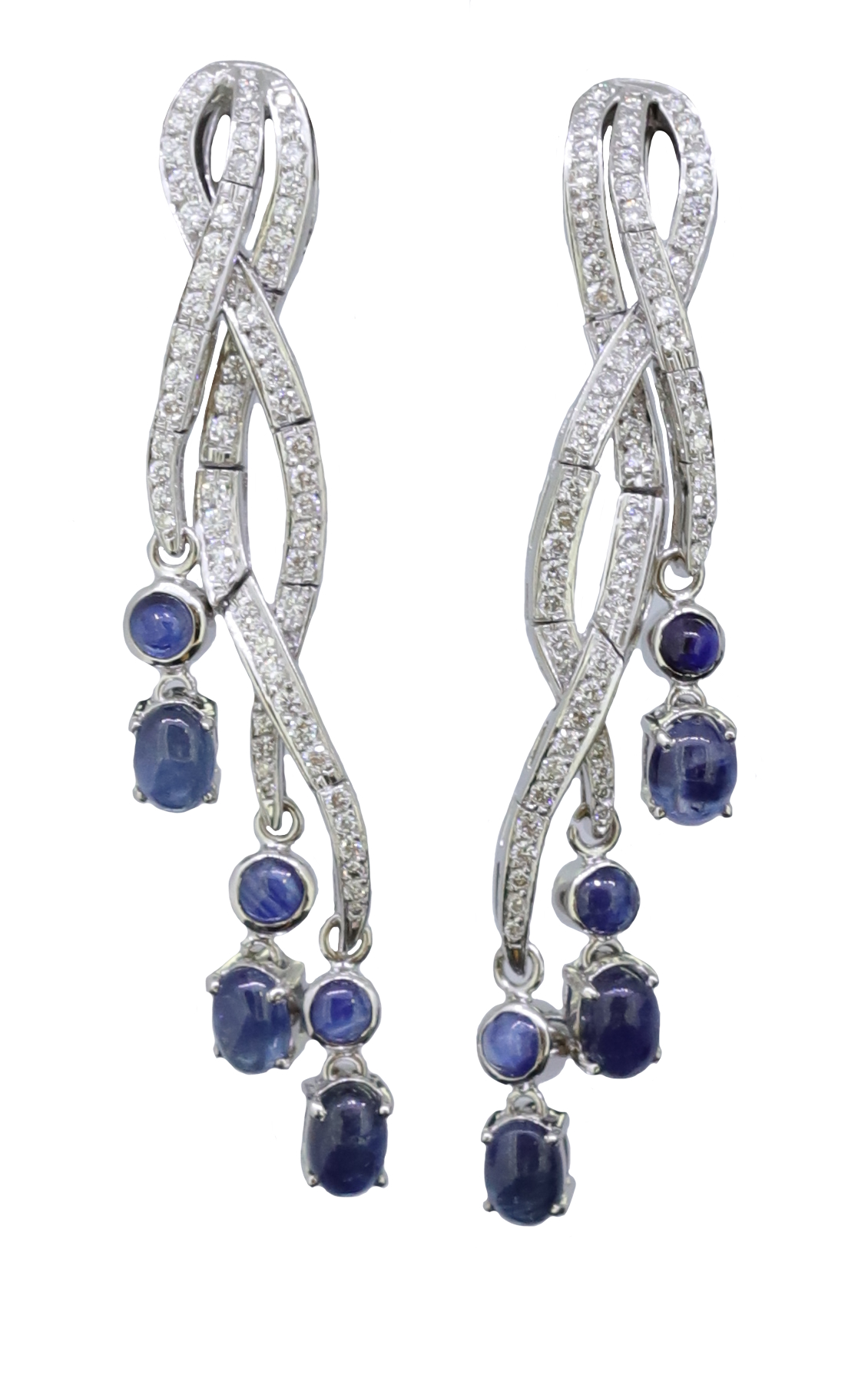 PAIR OF SAPPHIRE AND DAIMOND DROP EARRINGS