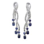 PAIR OF SAPPHIRE AND DAIMOND DROP EARRINGS