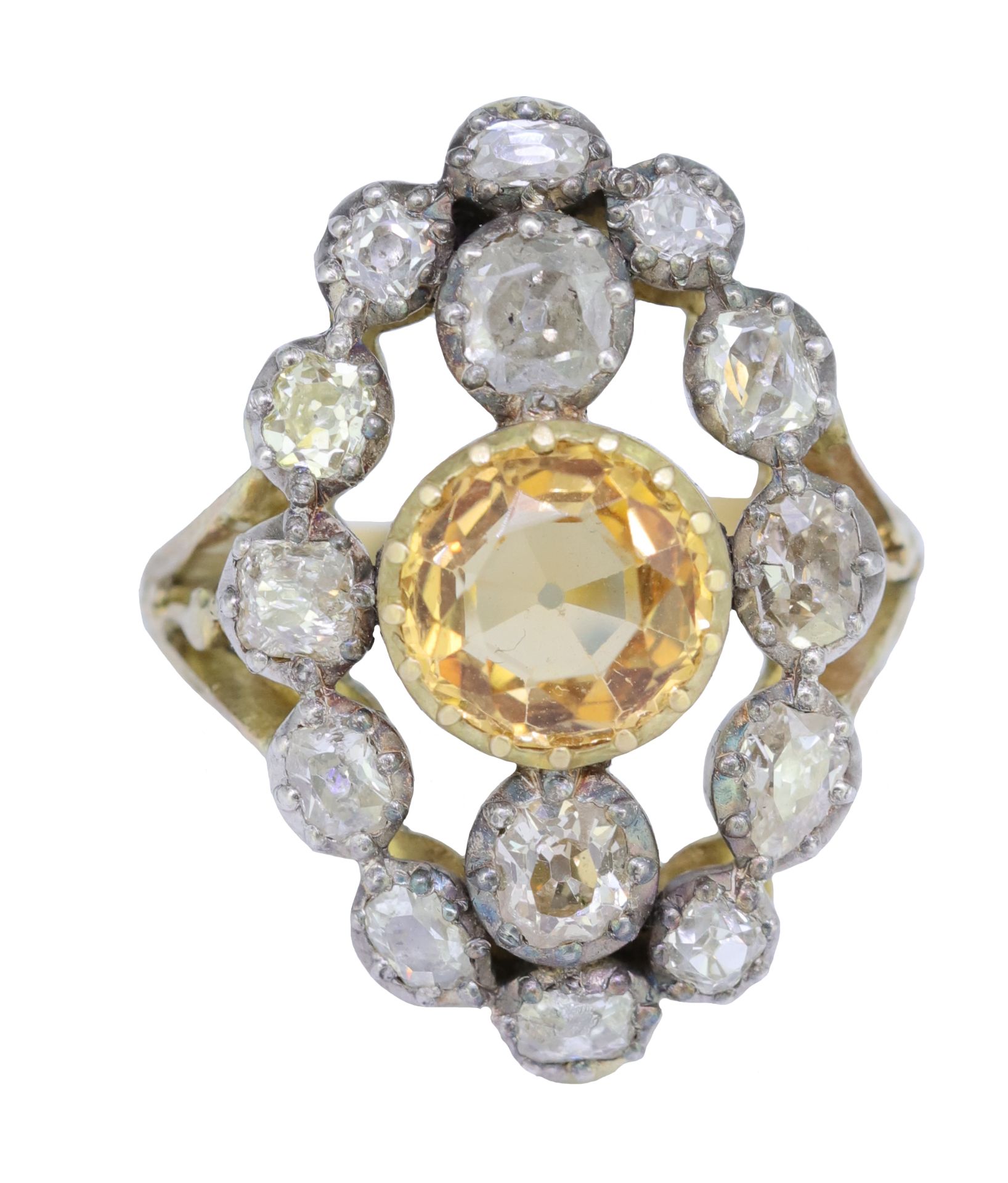 ANTIQUE TOPAZ AND DIAMOND CLUSTER RING