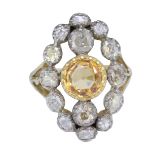 ANTIQUE TOPAZ AND DIAMOND CLUSTER RING