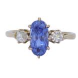 SAPPHIRE AND DIAMOND 3-STONE RING