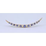 ANTIQUE SAPPHIRE AND DIAMOND CRESCENT BROOCH