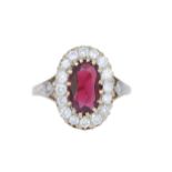 ANTIQUE SPINEL AND DIAMOND CLUSTER RING