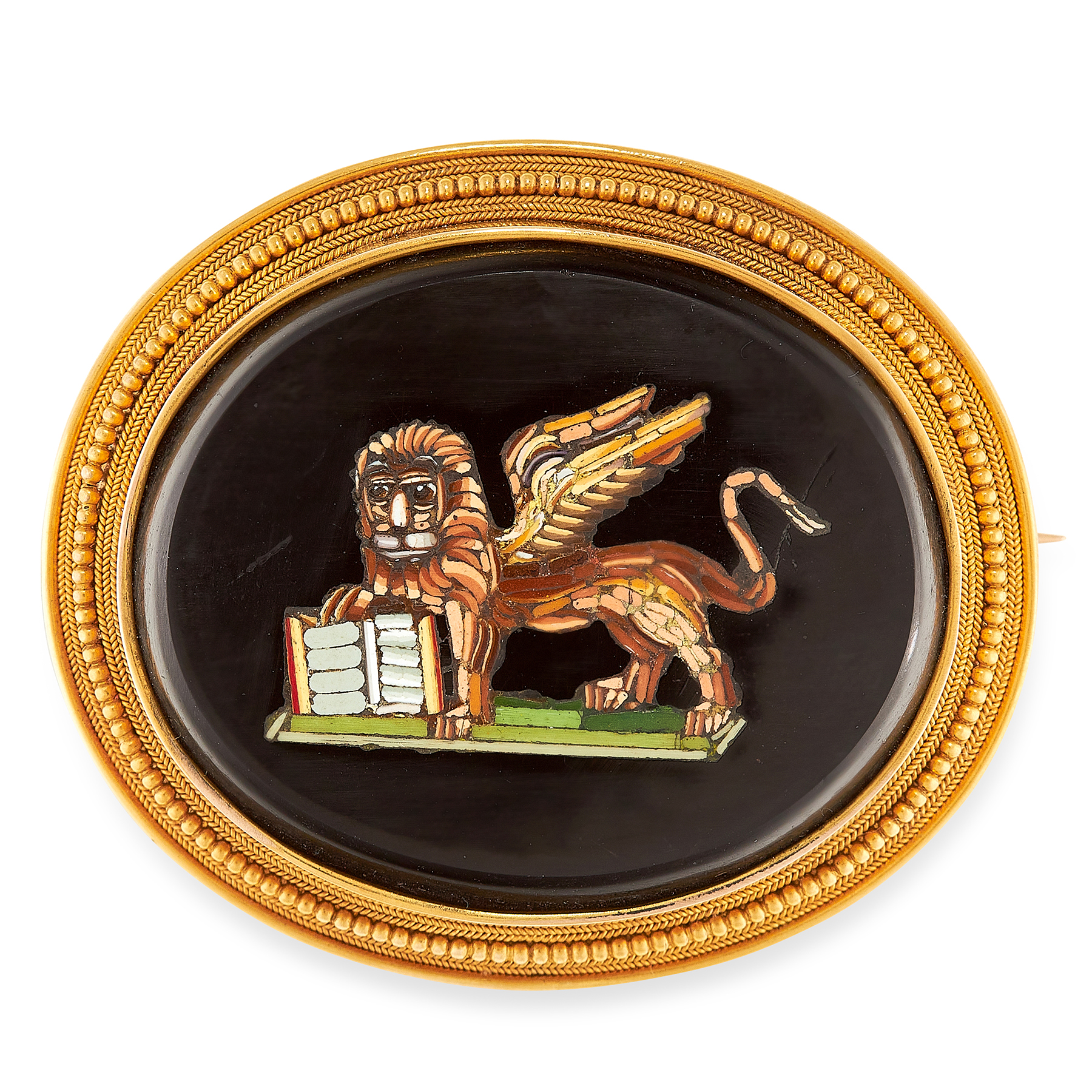 ANTIQUE MICROMOSAIC BROOCH, VENETIAN LION